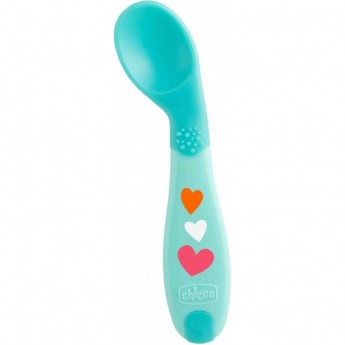 Ложка CHICCO BABYS FIRST SPOON, 8+, цвет голубой, рисунок сердечки