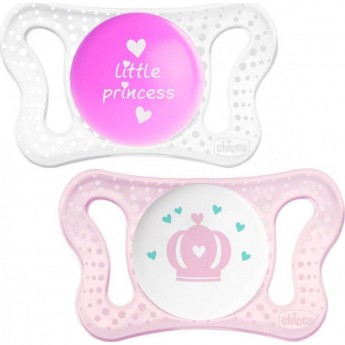 Пустышка CHICCO MICRO для принцессы, силиконовая, 0-2 мес., 2 шт., корона/нейтральн.