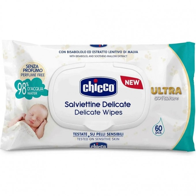 Влажные очищающие салфетки CHICCO, 60 шт (без клапана) 9163610000